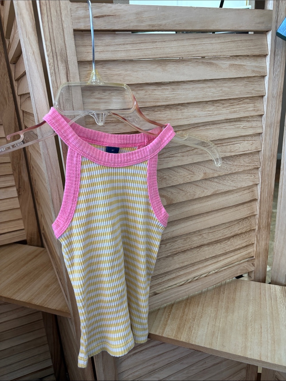 Old Navy Pink Trim Tank with Yellow & White Stripes 3T